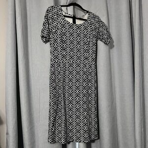 DOWNEAST Navy Blue Geometric Short Sleeve Dress with Back Zipper Size M